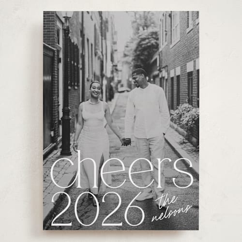 This is a vanilla holiday photo cards with standard by Charter Oaks Creative called dignified cheers printing on recycled smooth signature in grand