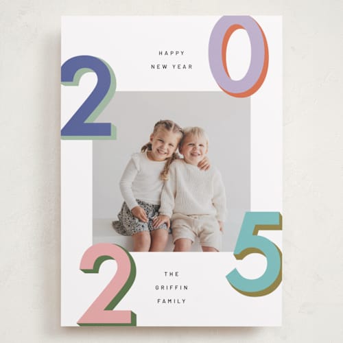 This is a candy holiday photo cards with standard by Kelly Watkins called modern year printing on recycled smooth signature in grand