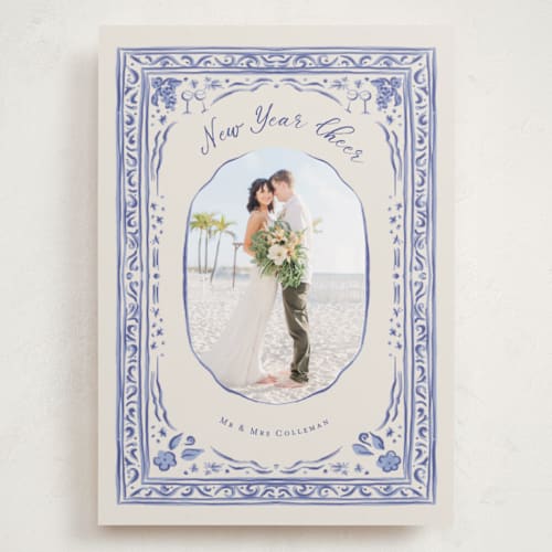 This is a blue jay holiday photo cards with standard by Lucrecia Caporale called cheerful frame printing on recycled smooth signature in grand