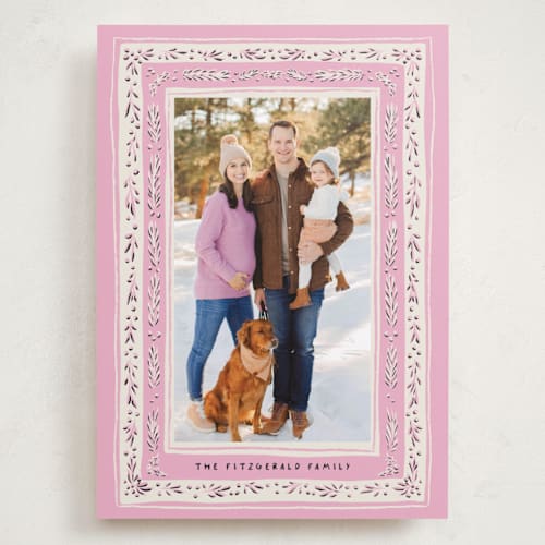 This is a rose holiday photo cards with standard by Gwen Bedat called modern tapestry printing on recycled smooth signature in grand