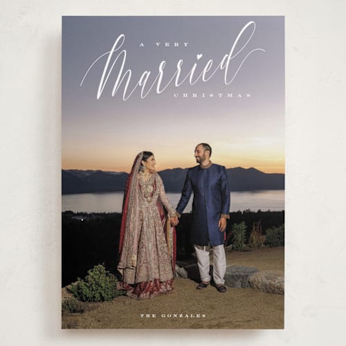 This is a snow holiday photo cards with standard by Nicoletta Savod called very married christmas printing on recycled smooth signature in grand