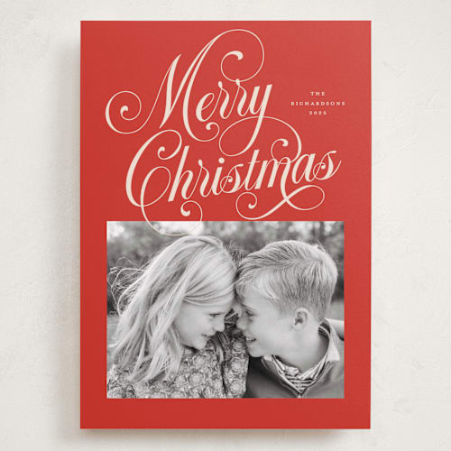 This is a candy apple holiday photo cards with standard by Jessica Williams called peppermint twist printing on recycled smooth signature in grand