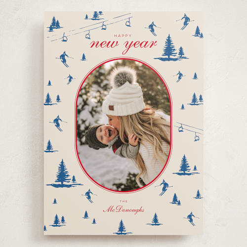 This is a blue jay holiday photo cards with standard by Jen Ramsey called ski time printing on recycled smooth signature in grand