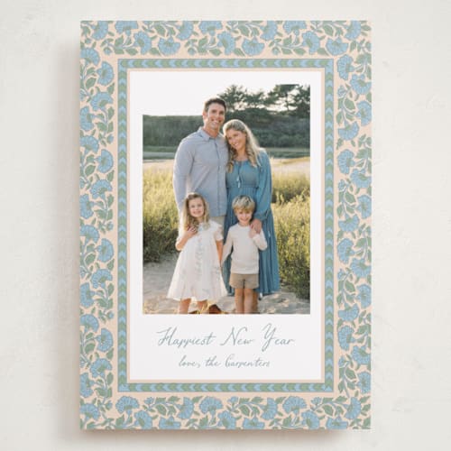 This is a blue jay holiday photo cards with standard by Creo Study called floral block print printing on recycled smooth signature in grand