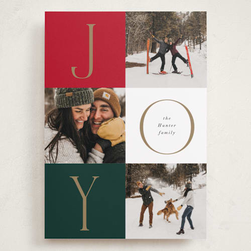 This is a classic holiday photo cards with standard by Nicoletta Savod called joyful trio printing on recycled smooth signature in grand