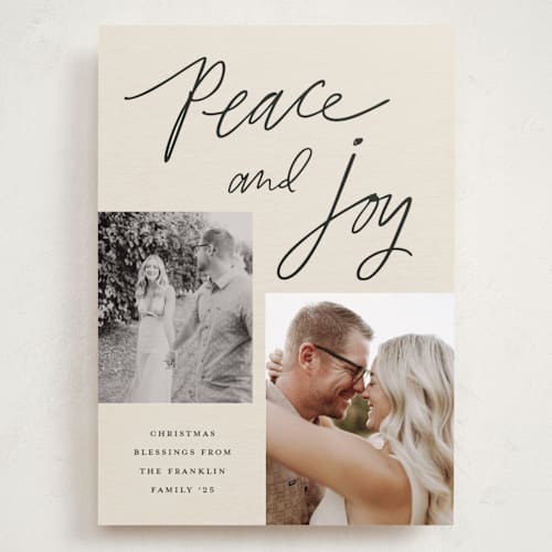 This is a cream holiday photo cards with standard by Kercia Jane called blessings of peace & joy printing on recycled smooth signature in grand