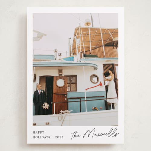 This is a snow holiday photo cards with standard by Jackie Crawford called scripted penmanship frame printing on recycled smooth signature in grand