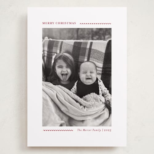 This is a candy cane holiday photo cards with standard by Allison Orszak called candy cane lines printing on recycled smooth signature in grand