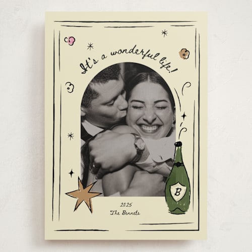 This is a champagne holiday photo cards with standard by Helena Vitto called drunk in love printing on recycled smooth signature in grand