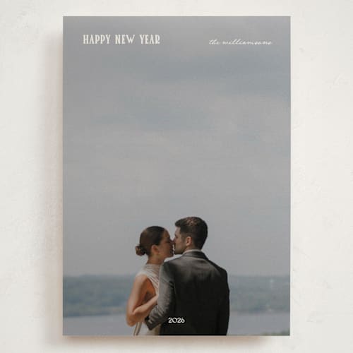 This is a cream holiday photo cards with standard by Blustery August called traveller printing on recycled smooth signature in grand