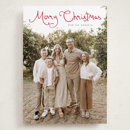 This is a cardinal holiday photo cards with standard by Sara Hicks Malone called christmas script printing on recycled smooth signature in grand