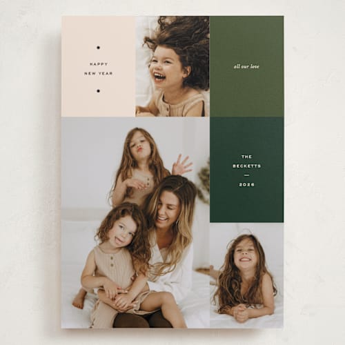 This is a pine holiday photo cards with standard by Annie Clark called off the grid printing on recycled smooth signature in grand