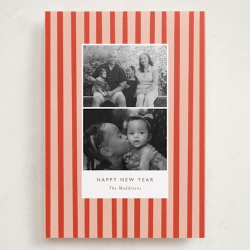 This is a candy cane holiday photo cards with standard by Bethan called striped snaps printing on recycled smooth signature in grand