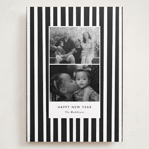 This is a midnight holiday photo cards with standard by Bethan called striped snaps printing on recycled smooth signature in grand