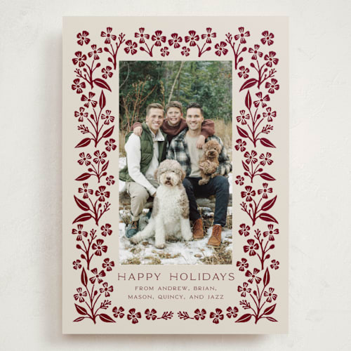 This is a mulled wine holiday photo cards with standard by Katharine Watson called block print blossom printing on recycled smooth signature in grand