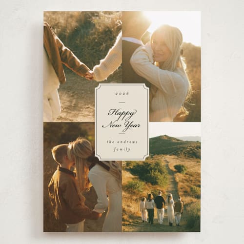 This is a eggnog holiday photo cards with standard by Ashley Iwafuchi called vintage wishes printing on recycled smooth signature in grand