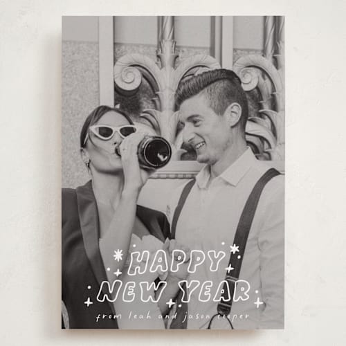 This is a starlight holiday photo cards with standard by Everett Paper Goods called pizazz printing on recycled smooth signature in grand