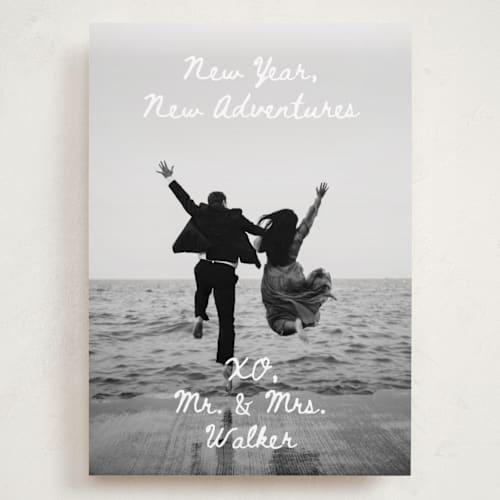 This is a winter holiday photo cards with standard by Alethea and Ruth called new adventure xo's printing on recycled smooth signature in grand