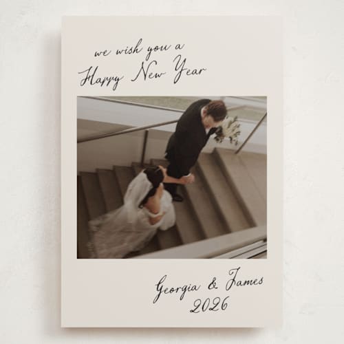 This is a sandstone holiday photo cards with standard by Nicole Walsh called new year note printing on recycled smooth signature in grand