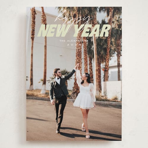 This is a pistachio holiday photo cards with standard by Kate Ahn called bold and festive printing on recycled smooth signature in grand