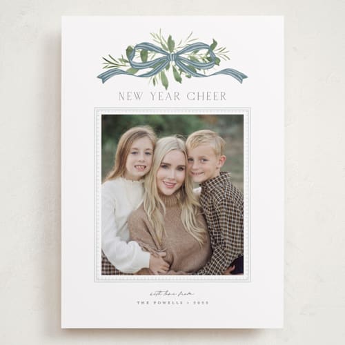 This is a blue jay holiday photo cards with standard by Everett Paper Goods called greenery swag printing on recycled smooth signature in grand