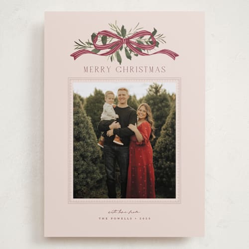 This is a mulberry holiday photo cards with standard by Everett Paper Goods called greenery swag printing on recycled smooth signature in grand