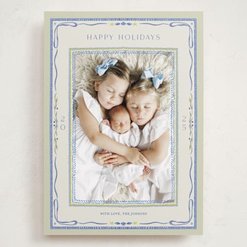 This is a blue jay holiday photo cards with standard by Lucrecia Caporale called delicate botanical frame printing on recycled smooth signature in grand