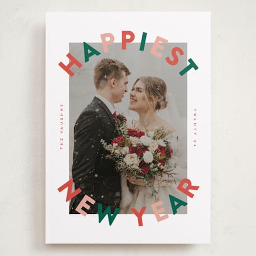 This is a santa’s workshop holiday photo cards with standard by Erica Krystek called the festive type printing on recycled smooth signature in grand