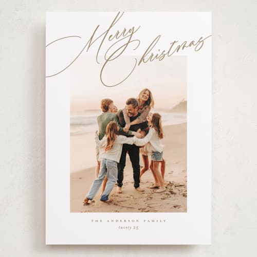 This is a golden holiday photo cards with standard by Jessica Williams called topper printing on recycled smooth signature in grand