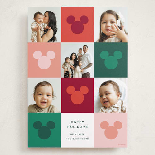 This is a cranberry holiday photo cards with standard by Ellen Schlegelmilch called vibrant disney mickey printing on recycled smooth signature in grand