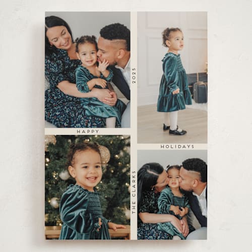 This is a ecru holiday photo cards with standard by Morgan Kendall called grid printing on recycled smooth signature in grand