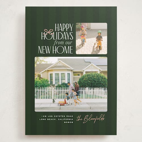 This is a evergreen holiday photo cards with standard by Owl and Toad called from our new home printing on recycled smooth signature in grand