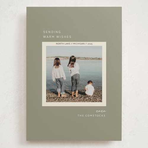 This is a sage holiday photo cards with standard by Sarah Brown called vacation snapshot printing on recycled smooth signature in grand