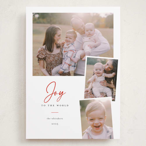 This is a peppermint holiday photo cards with standard by Jessica Williams called simply joy printing on recycled smooth signature in grand