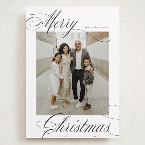This is a ink holiday photo cards with standard by Nicole Walsh called merry script printing on recycled smooth signature in grand