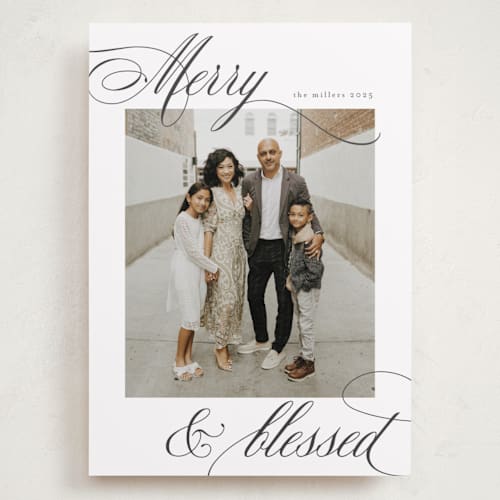 This is a ink holiday photo cards with standard by Nicole Walsh called merry script printing on recycled smooth signature in grand