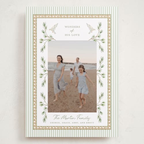 This is a pine holiday photo cards with standard by Bayberry Kate called woven pine printing on recycled smooth signature in grand