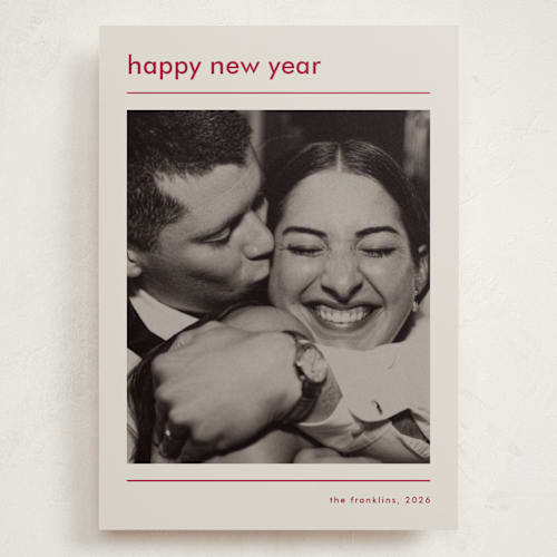 This is a vanilla holiday photo cards with standard by Stacey Meacham called modern blessing printing on recycled smooth signature in grand