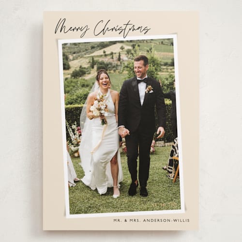 This is a latte holiday photo cards with standard by Alicia Schultz called dated snapshot printing on recycled smooth signature in grand