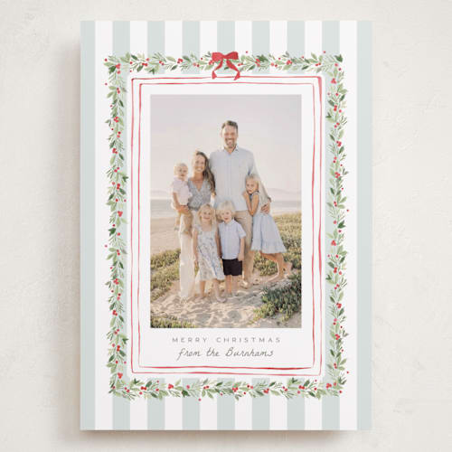 This is a winter mint holiday photo cards with standard by Everett Paper Goods called coastal garland printing on recycled smooth signature in grand
