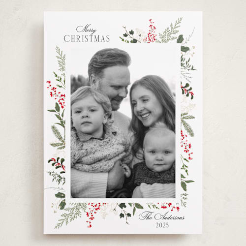 This is a candy cane holiday photo cards with standard by Susan Moyal called always merry printing on recycled smooth signature in grand