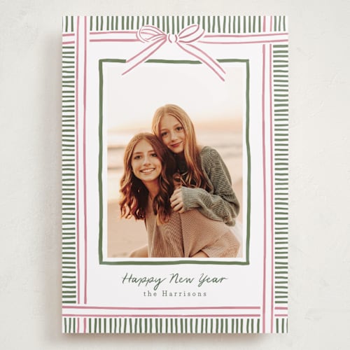 This is a pink sand holiday photo cards with standard by Chris Griffith called holiday wrap printing on recycled smooth signature in grand