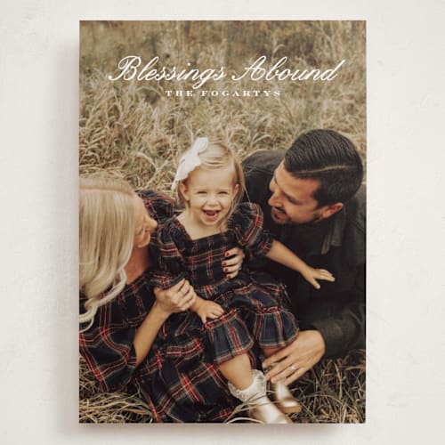 This is a snow holiday photo cards with standard by Sara Hicks Malone called b l e s s i n g s printing on recycled smooth signature in grand