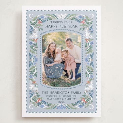This is a frost holiday photo cards with standard by Paper Sun Studio called charming dove border printing on recycled smooth signature in grand