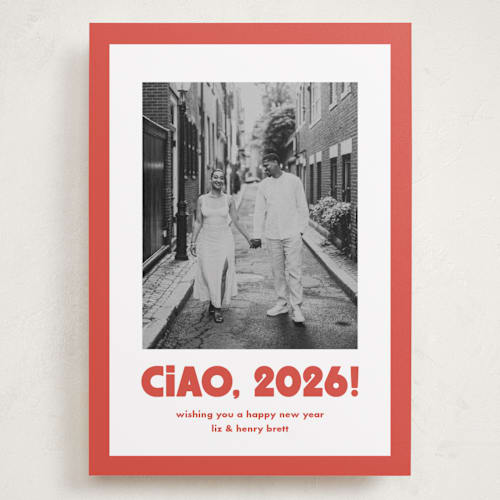 This is a tomato holiday photo cards with standard by Megan Davis called trattoria printing on recycled smooth signature in grand