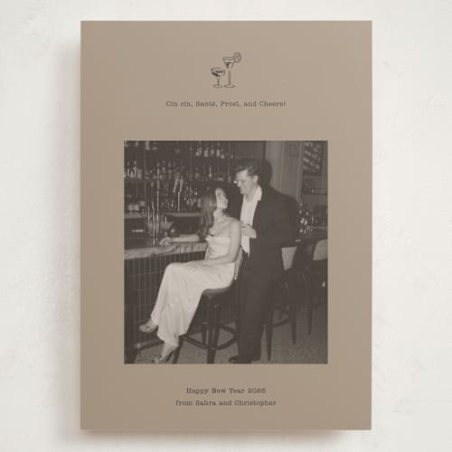 This is a stone holiday photo cards with standard by Bailamor Design by CM called cin cin printing on recycled smooth signature in grand