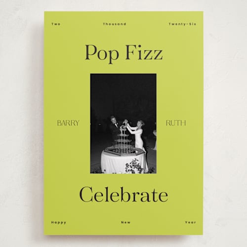 This is a lime holiday photo cards with standard by Rachel Cassel called neon printing on recycled smooth signature in grand