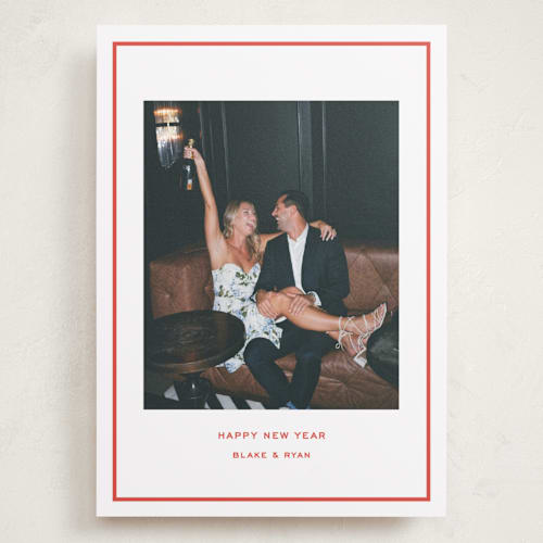 This is a candy cane holiday photo cards with standard by Megan Davis called bowery printing on recycled smooth signature in grand