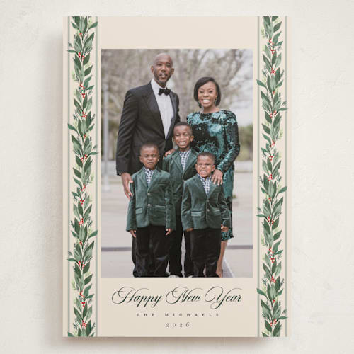This is a eggnog holiday photo cards with standard by Rebecca Durflinger called evergreen garlands printing on recycled smooth signature in grand
