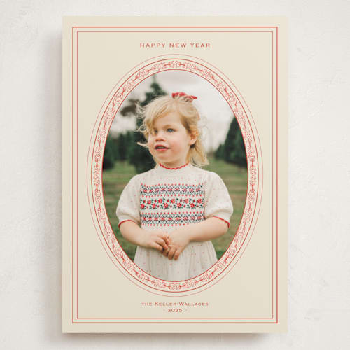 This is a cream holiday photo cards with standard by Claire called classic oval frame printing on recycled smooth signature in grand